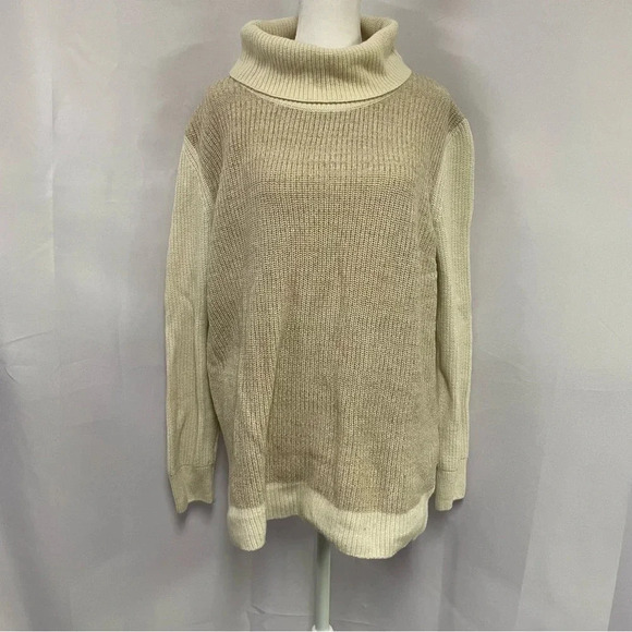 Barbour Two Tone Beige Cream Turtleneck Sweater Oversized US 12 - Picture 1 of 8